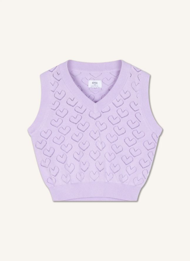 Pull Maille Sans Manches Cœurs | 	Lilas