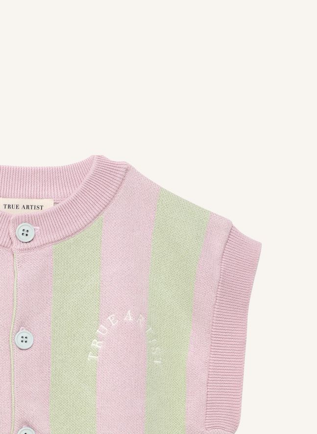Gilet Sans Manches Rayé Coton Bio | Rose pâle