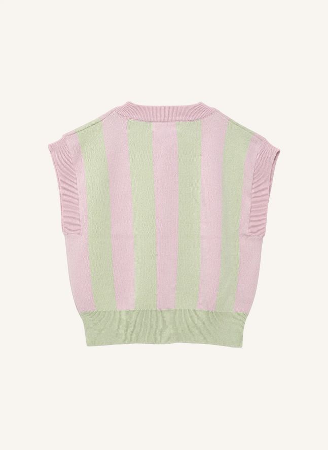 Gilet Sans Manches Rayé Coton Bio | Rose pâle