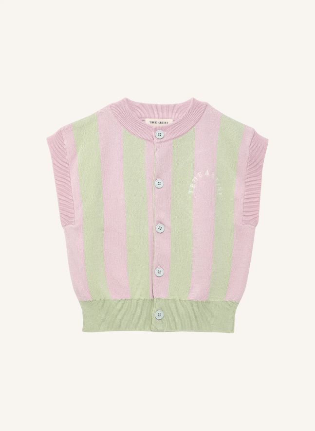 Gilet Sans Manches Rayé Coton Bio | Rose pâle