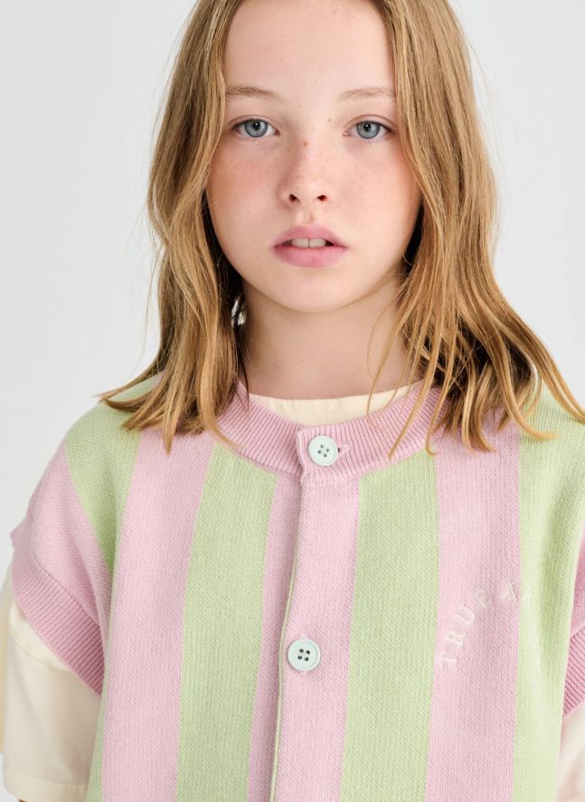 Gilet Sans Manches Rayé Coton Bio | Rose pâle