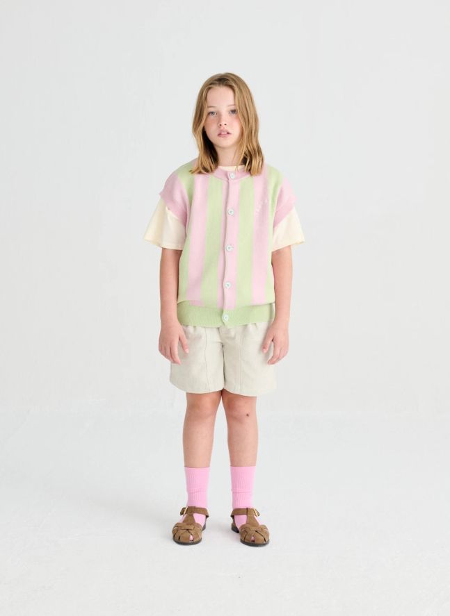 Gilet Sans Manches Rayé Coton Bio | Rose pâle