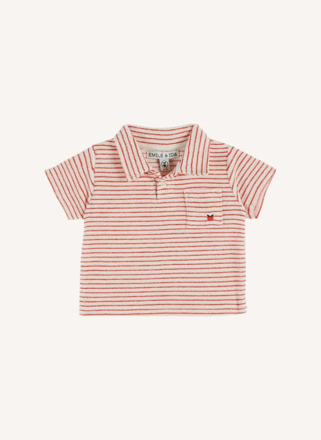 Polo Rayé Eponge Coton Bio | Rouge