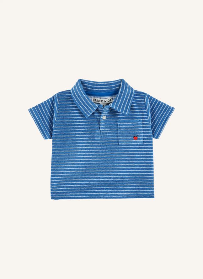 Polo Rayé Eponge Coton Bio | Bleu