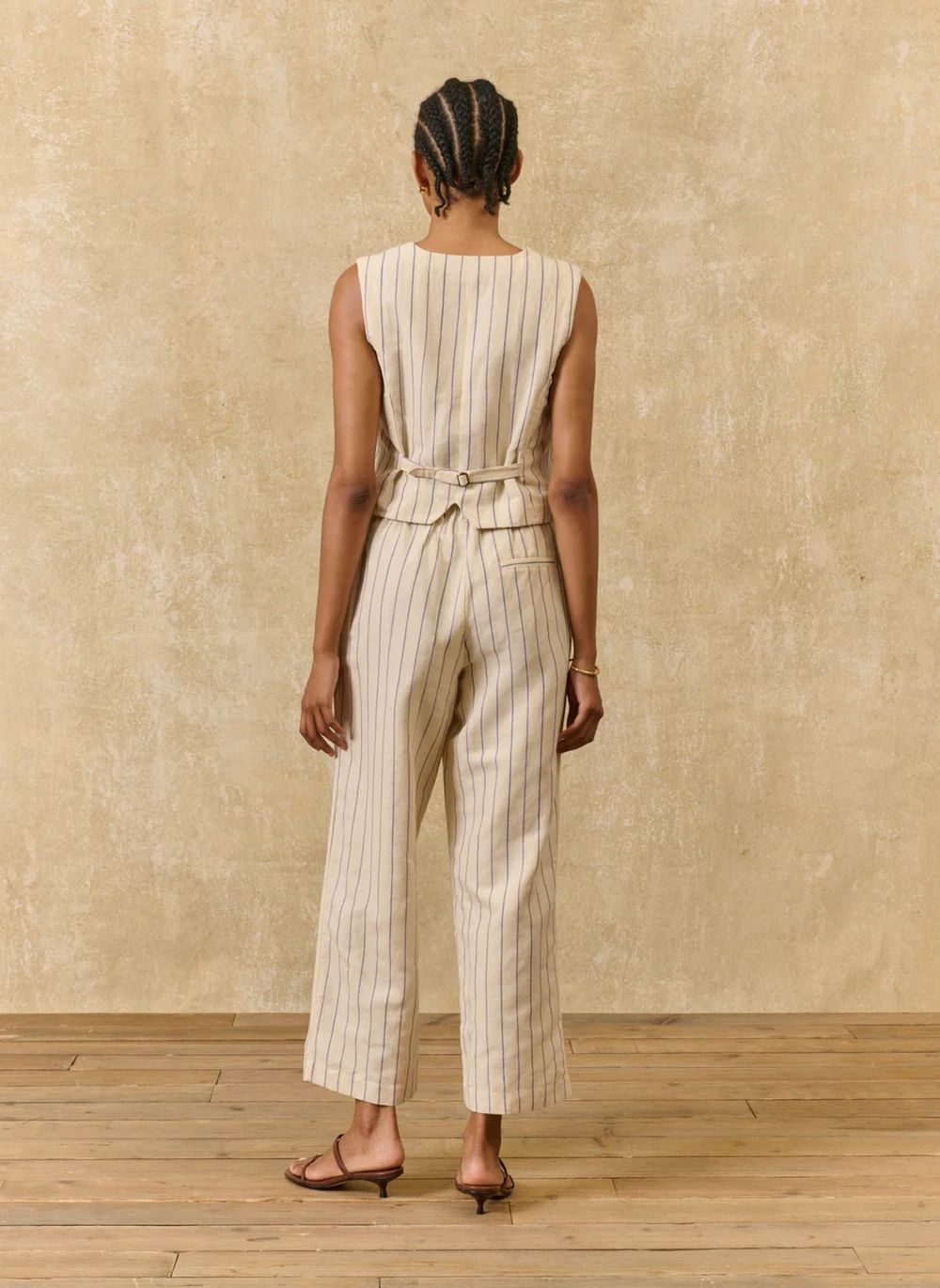 Pantalon Rayures Abuela Lin et Coton | Crème- Image produit n°4