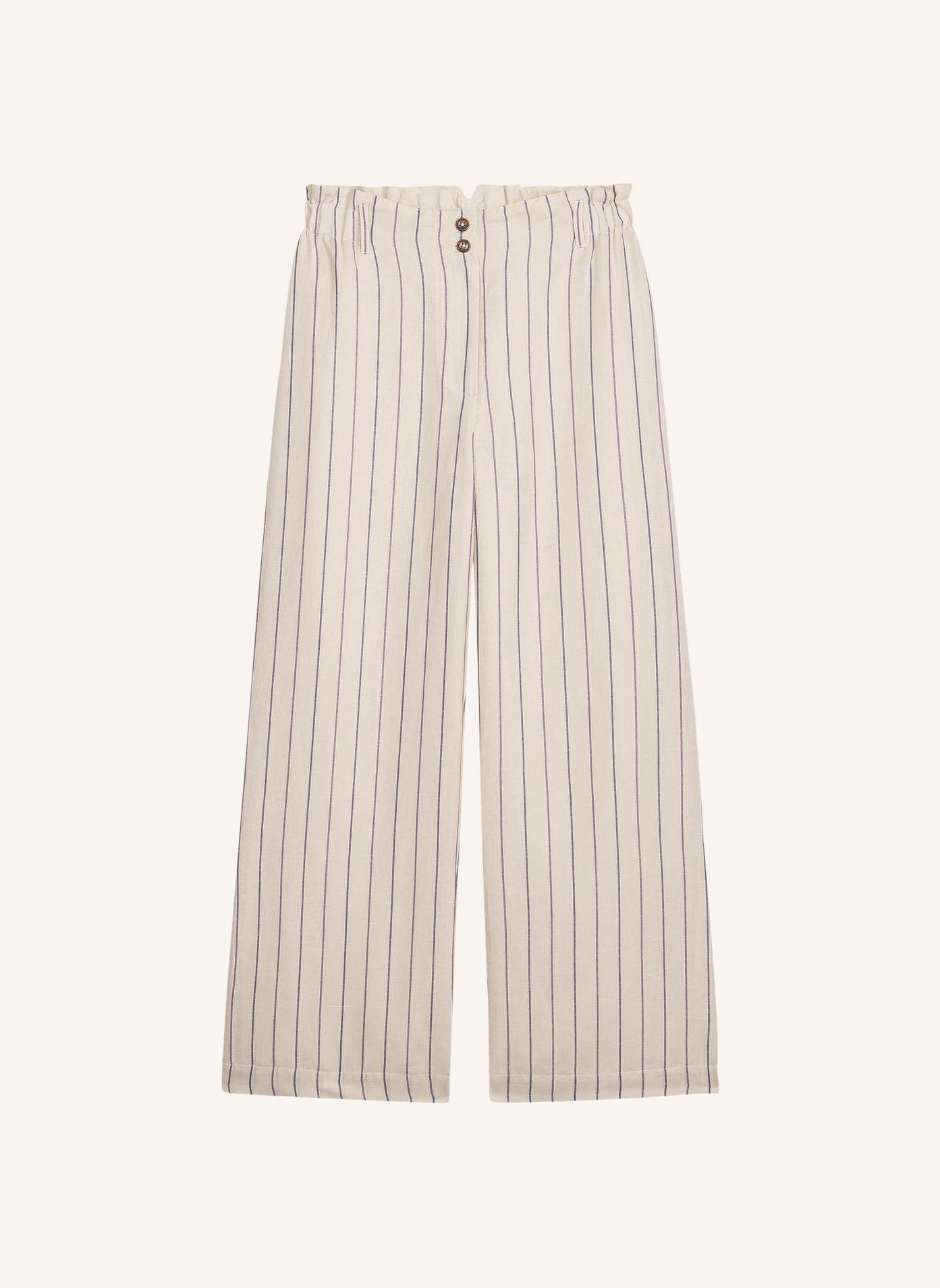 Pantalon Rayures Abuela Lin et Coton | Crème- Image produit n°0