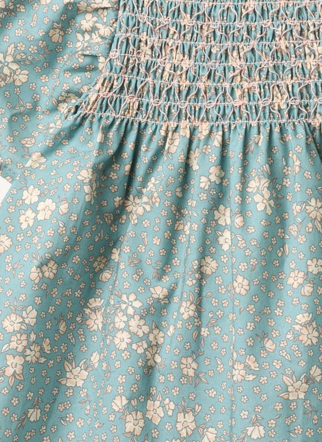 Vestido de bebé de algodón orgánico Elva Flowery | Azul Pálido