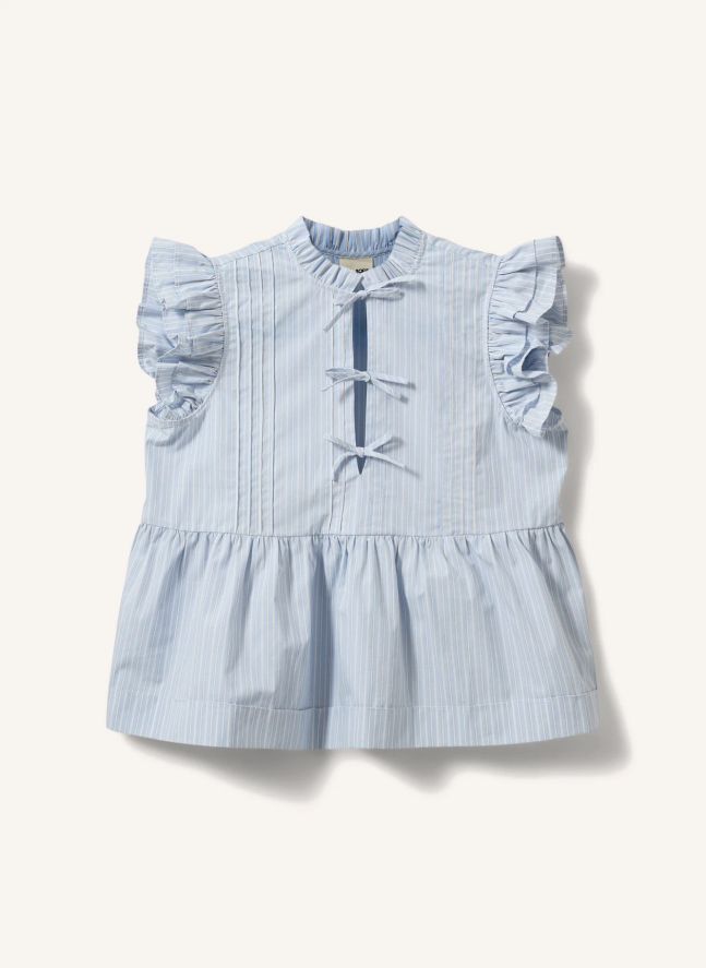 Blouse Volants Juliette Rayée | Bleu pâle