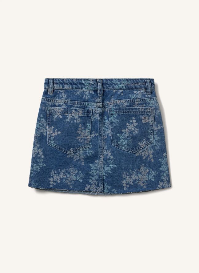 Jupe Courte Denim Cally Fleurie | Bleu jean