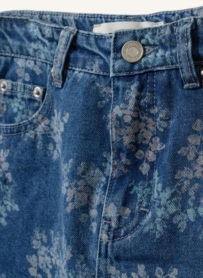 Jupe Courte Denim Cally Fleurie | Bleu jean