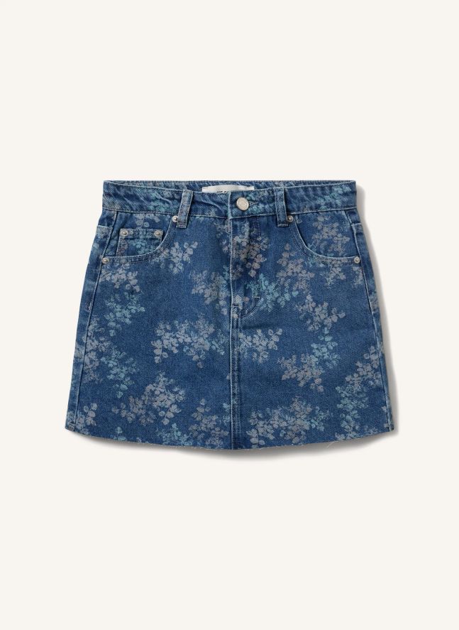 Jupe Courte Denim Cally Fleurie | Bleu jean
