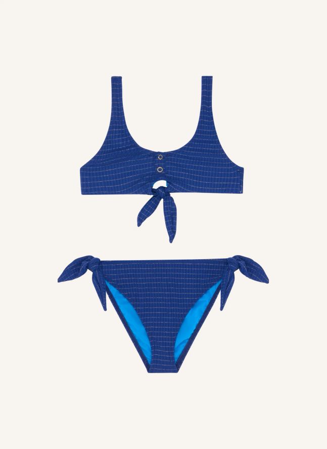 Maillot de Bain 2 Pièces Nœuds Calypso Métallisé | Bleu marine