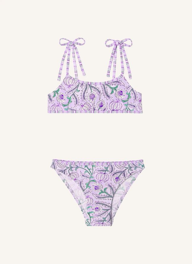 Maillot de Bain 2 Pièces Poppy Fleuri Fibres Recyclées | 	Lilas