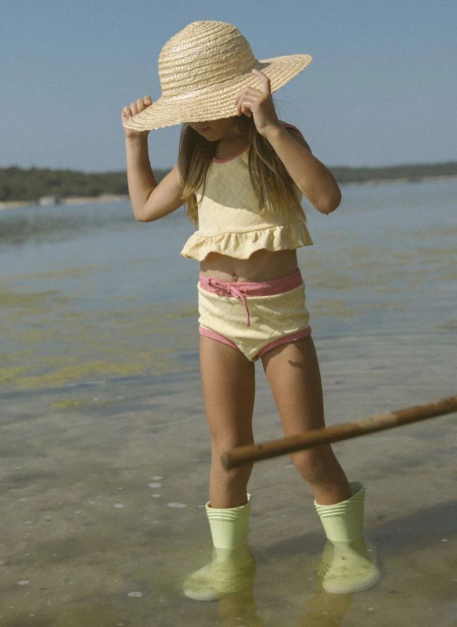 Maillot de Bain Volants Mila Feuilles Texturé | Jaune pâle