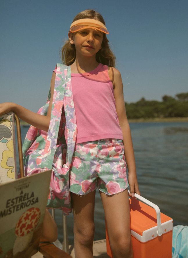 Short Denim Pistachio Fleurs | Rose