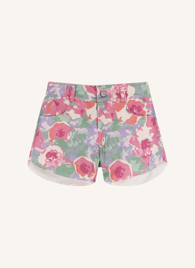 Short Denim Pistachio Fleurs | Rose