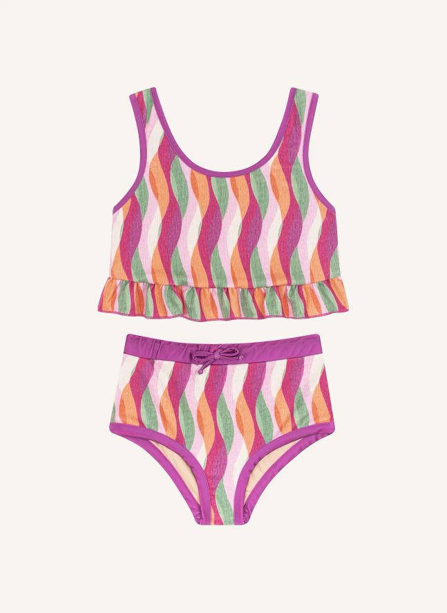 Maillot de Bain Volants Mila Abstrait Texturé | Rose
