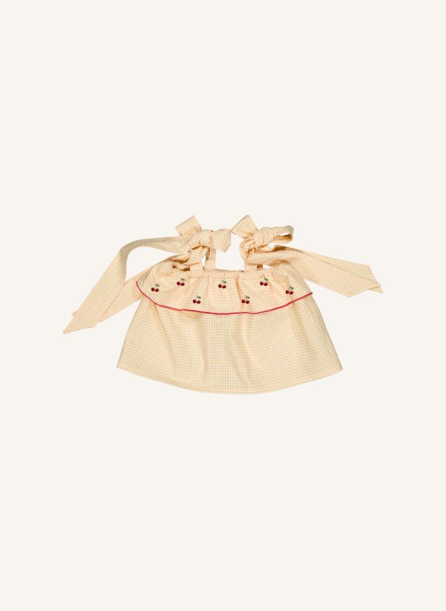 Blouse Castille Vichy Cerises Coton Bio | Jaune