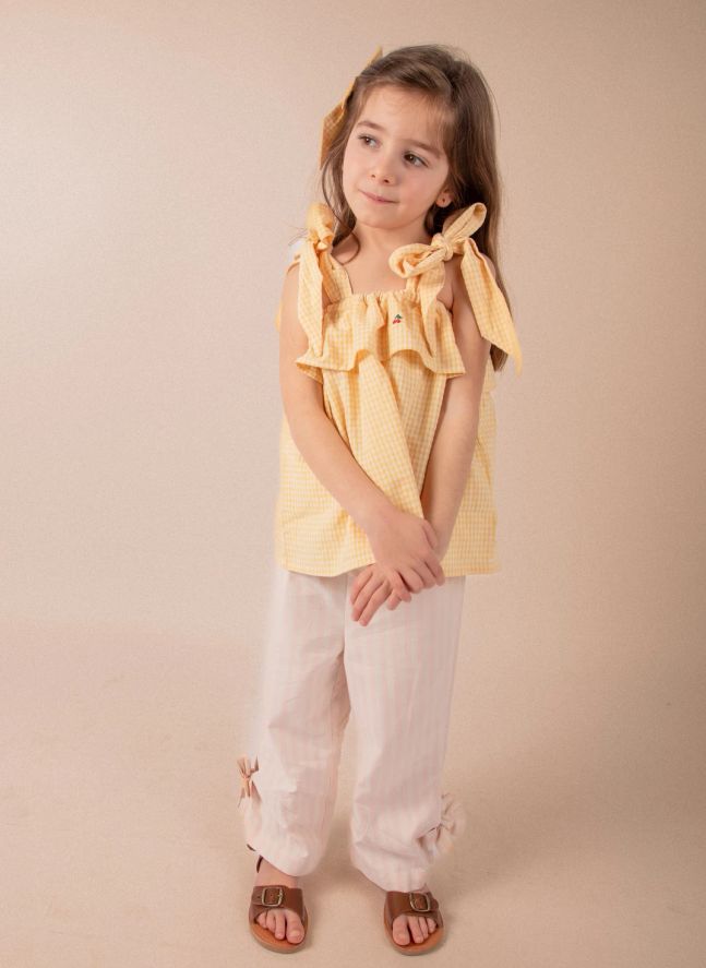 Blouse Castille Vichy Cerises Coton Bio | Jaune