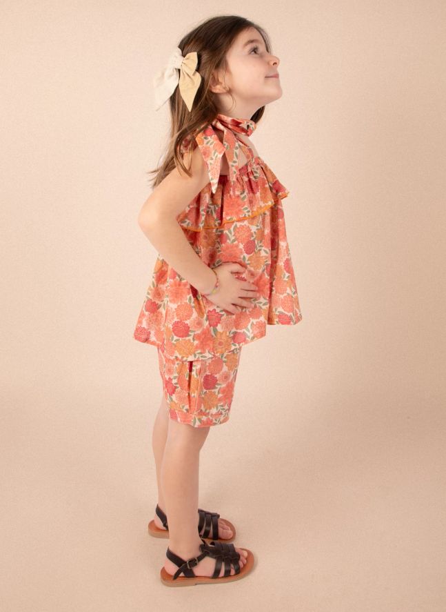 Blouse Castille Fleurs Coton Bio | Corail