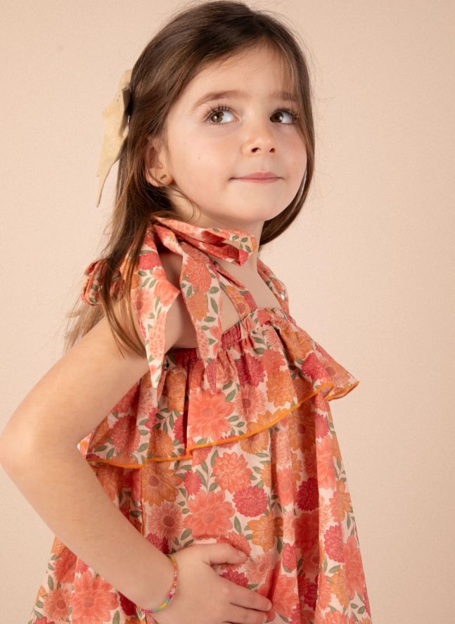 Blouse Castille Fleurs Coton Bio | Corail