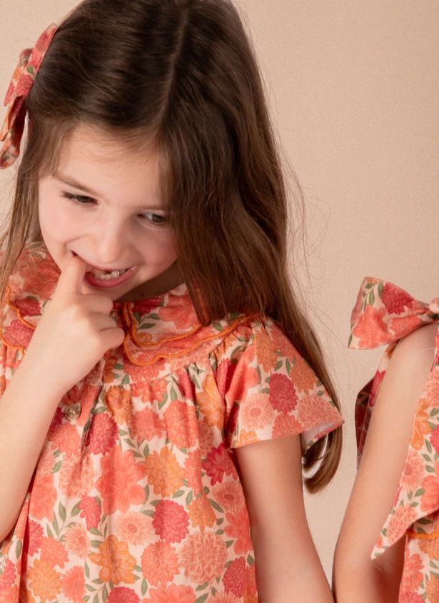 Blouse Castille Fleurs Coton Bio | Corail