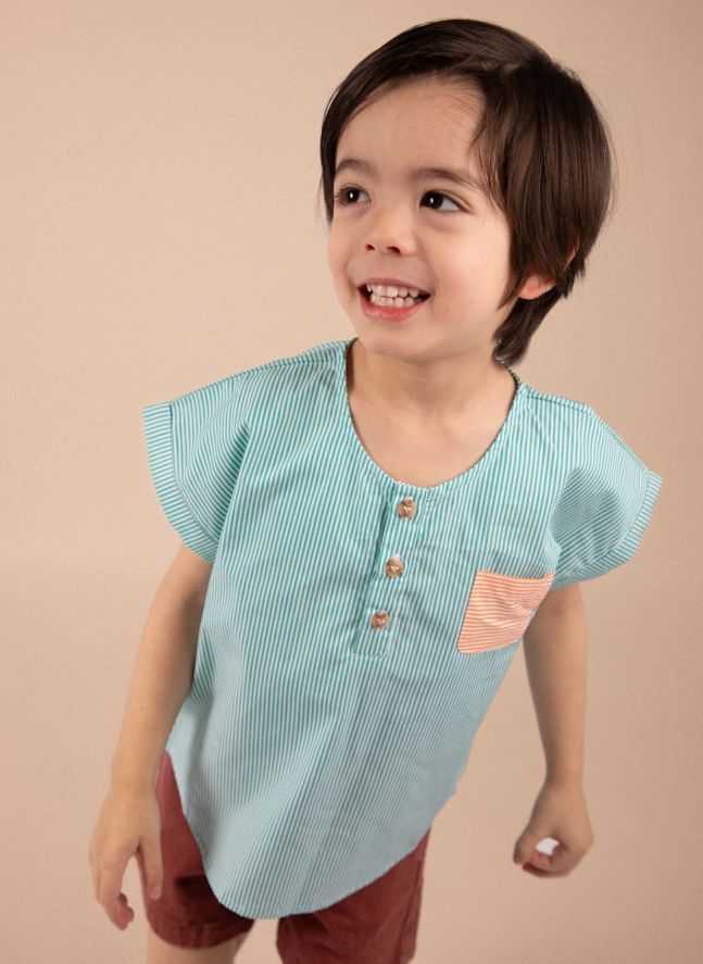 Kurta Blouset Rayée | Bleu turquoise