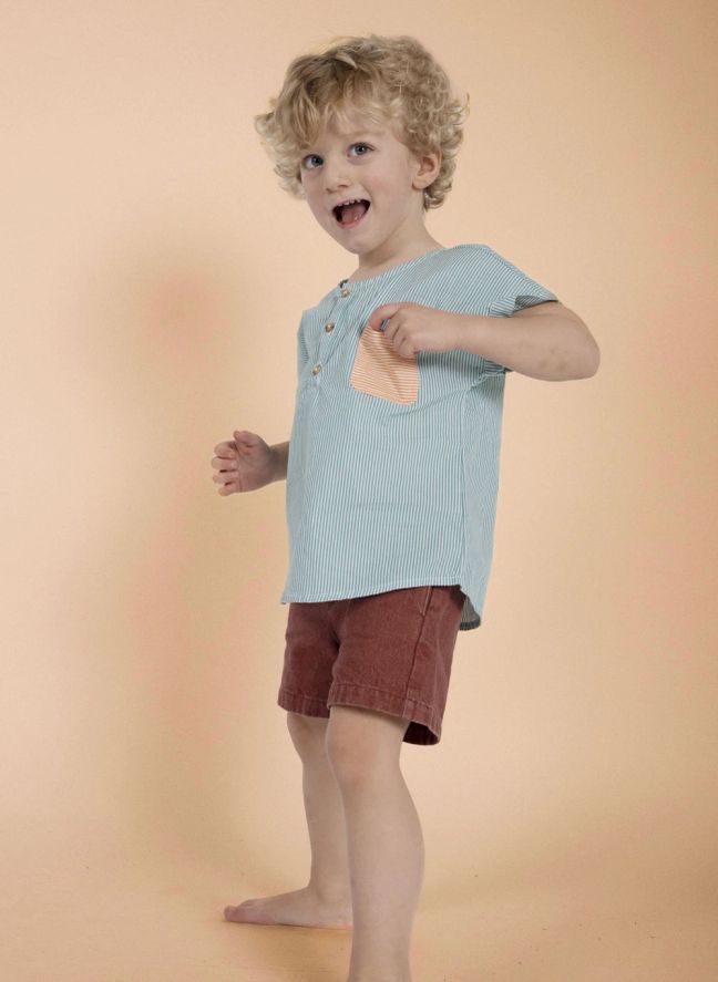 Kurta Blouset Rayée | Bleu turquoise