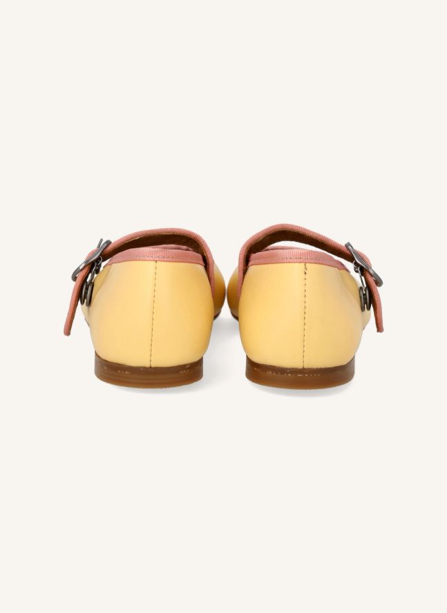 Ballerines Mary Jane Bandes Contrastées | Jaune pâle