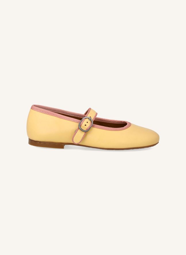 Ballerines Mary Jane Bandes Contrastées | Jaune pâle