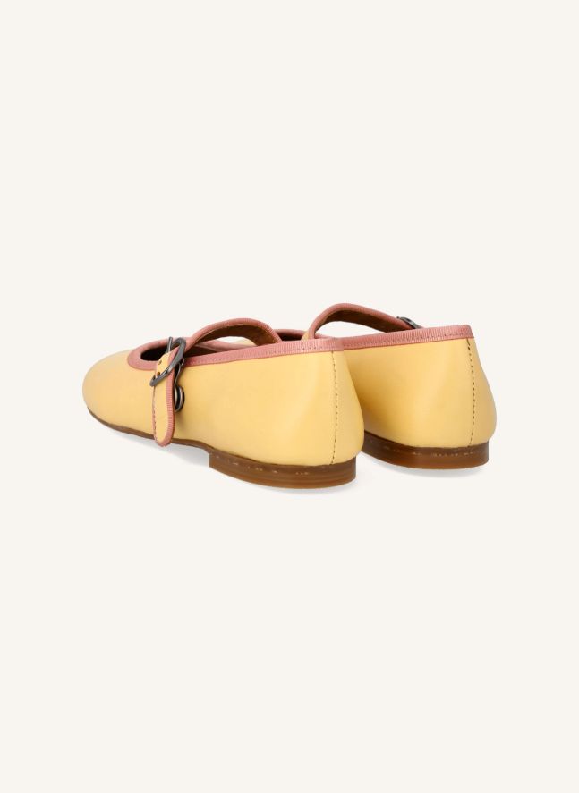 Ballerines Mary Jane Bandes Contrastées | Jaune pâle
