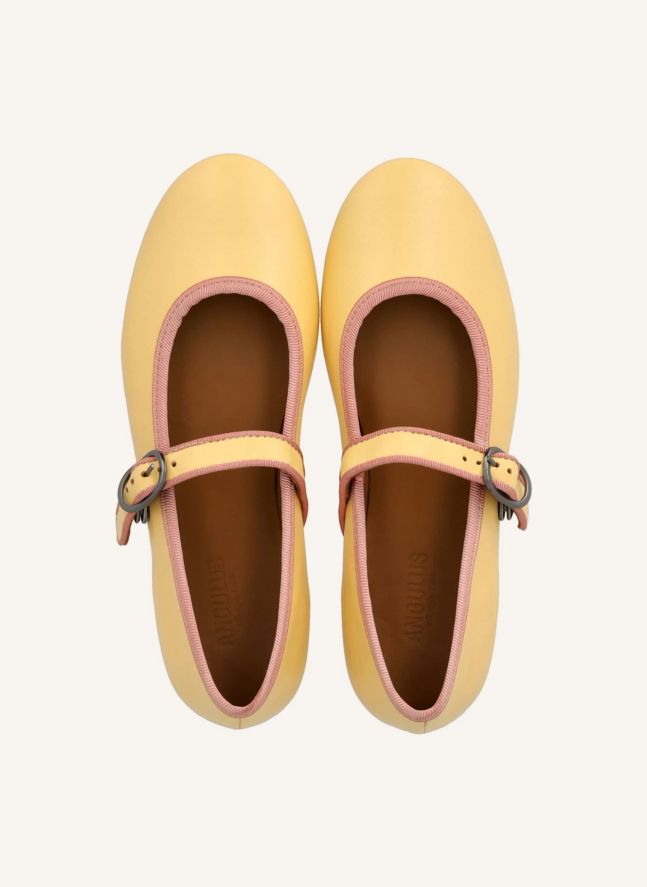 Ballerines Mary Jane Bandes Contrastées | Jaune pâle