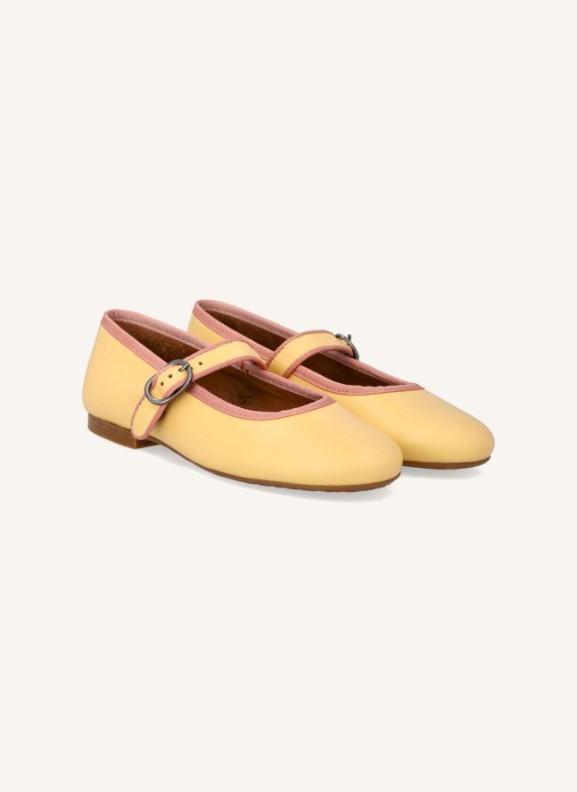 Ballerines Mary Jane Bandes Contrastées | Jaune pâle