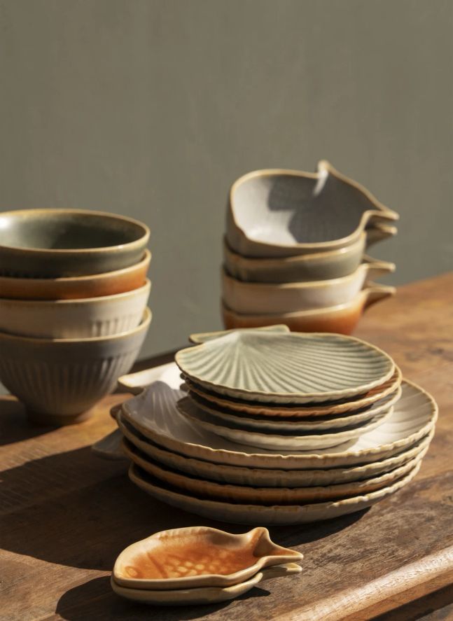 Vide poche en grès coquillage | Beige