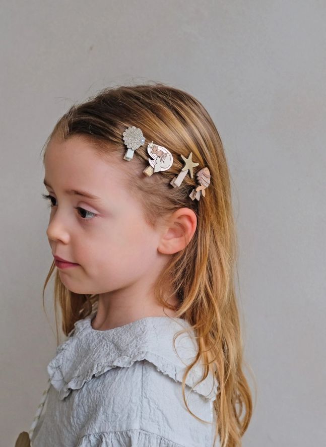 Lot de 8 Mini Barrettes Sirène | Doré