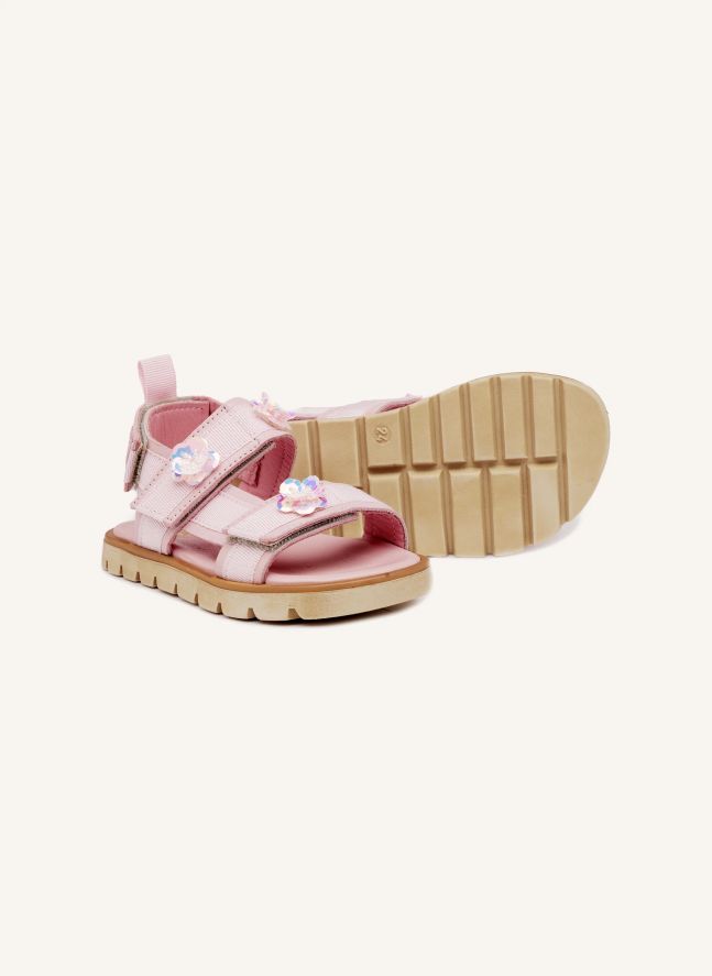 Sandales Double Scratchs Fleurs | Rose poudré