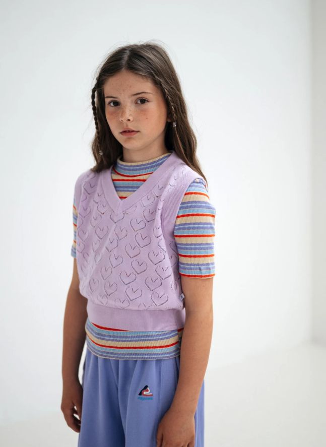 Pull Maille Sans Manches Cœurs | 	Lilas
