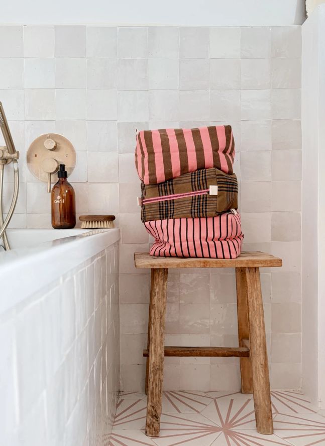 Trousse de toilette Vic Tartan | Marron