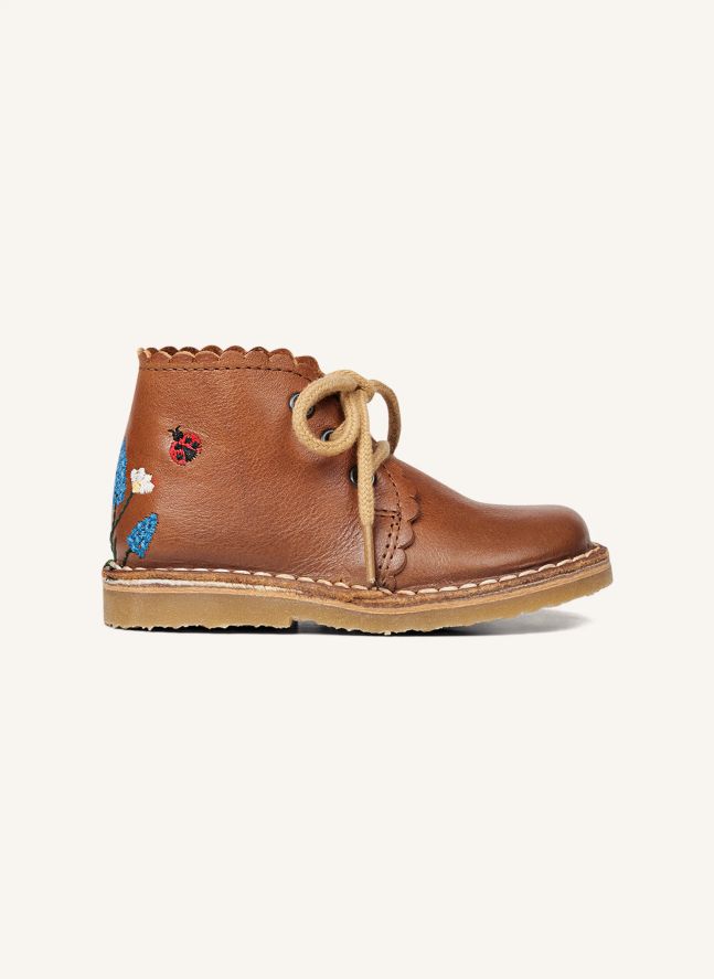 Ladybug Scallop Embroidered Booties - Uniqua Collection | Camel