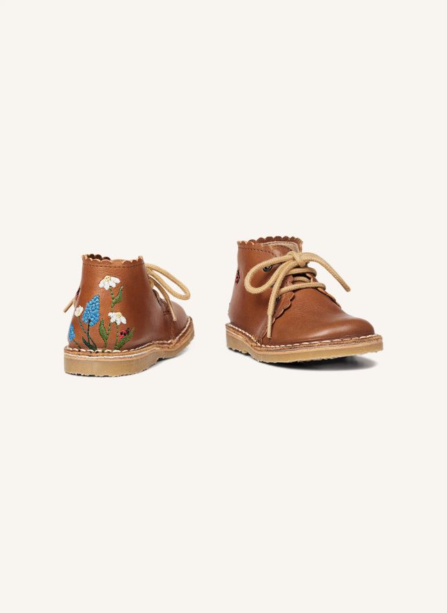 Ladybug Scallop Embroidered Booties - Uniqua Collection | Camel