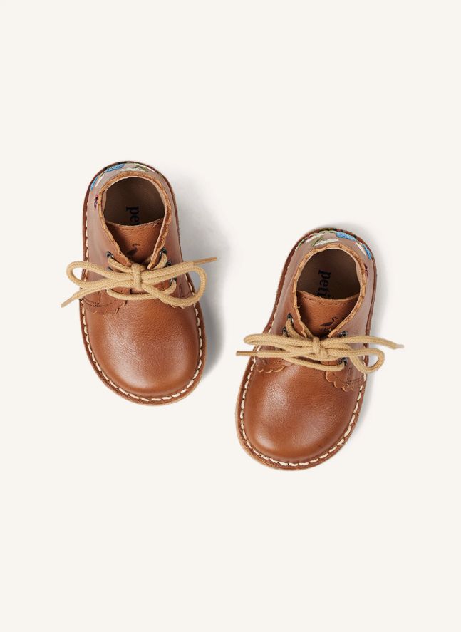 Ladybug Scallop Embroidered Booties - Uniqua Collection | Camel