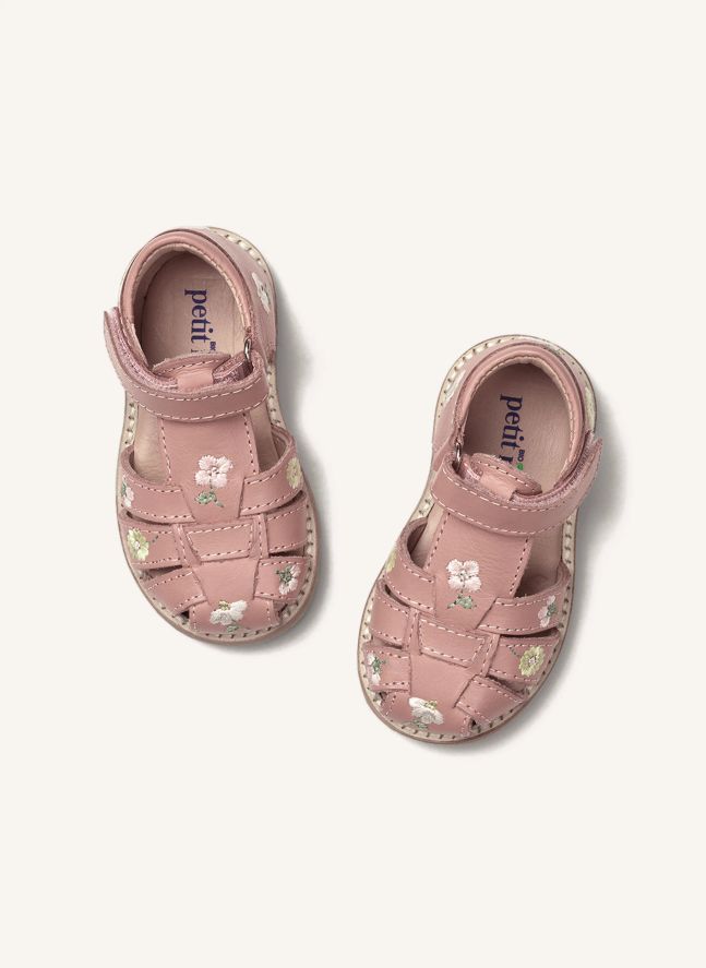 Flower Embroidered Sandals - Uniqua Collection | Powder pink