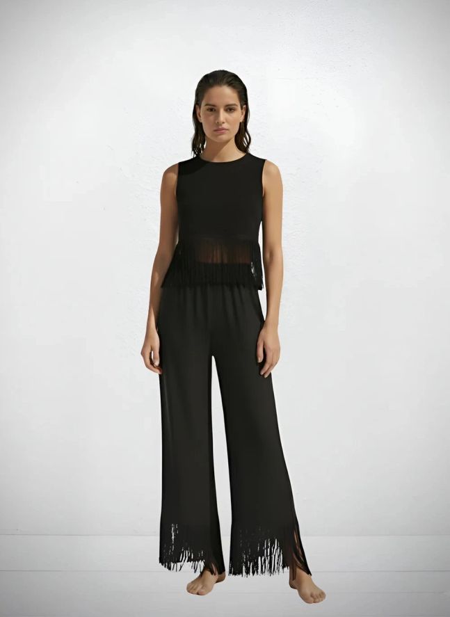 Pantalon Franges Lin | Noir