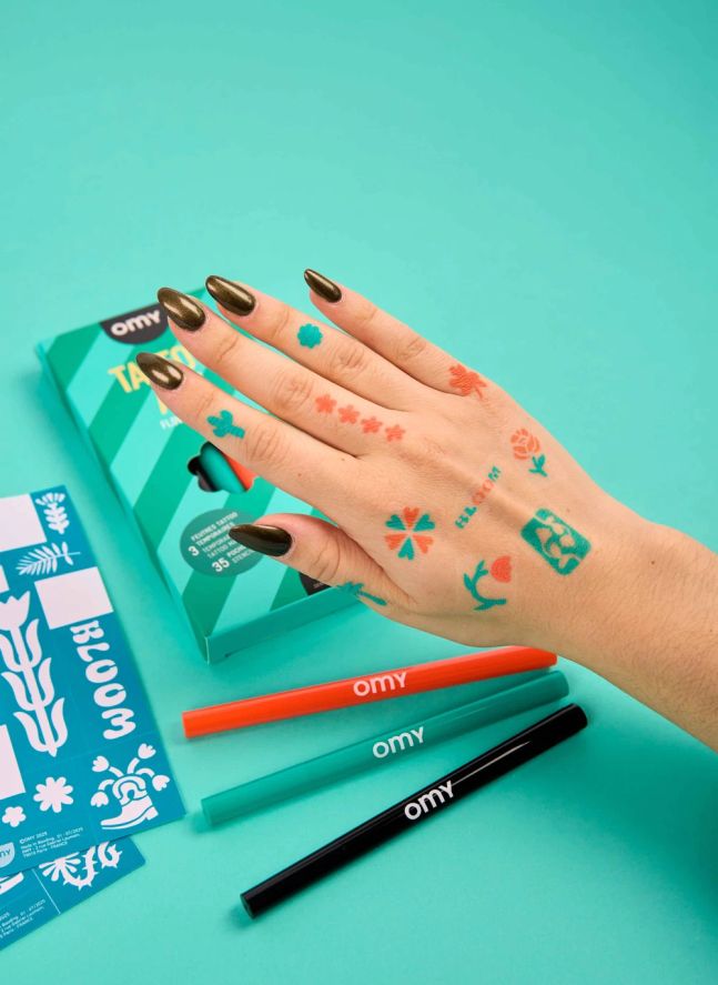 Feutres et pochoirs pour tatouages éphémères Flower Power | Vert