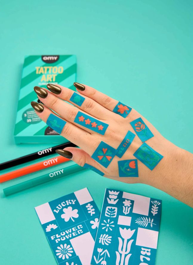 Feutres et pochoirs pour tatouages éphémères Flower Power | Vert