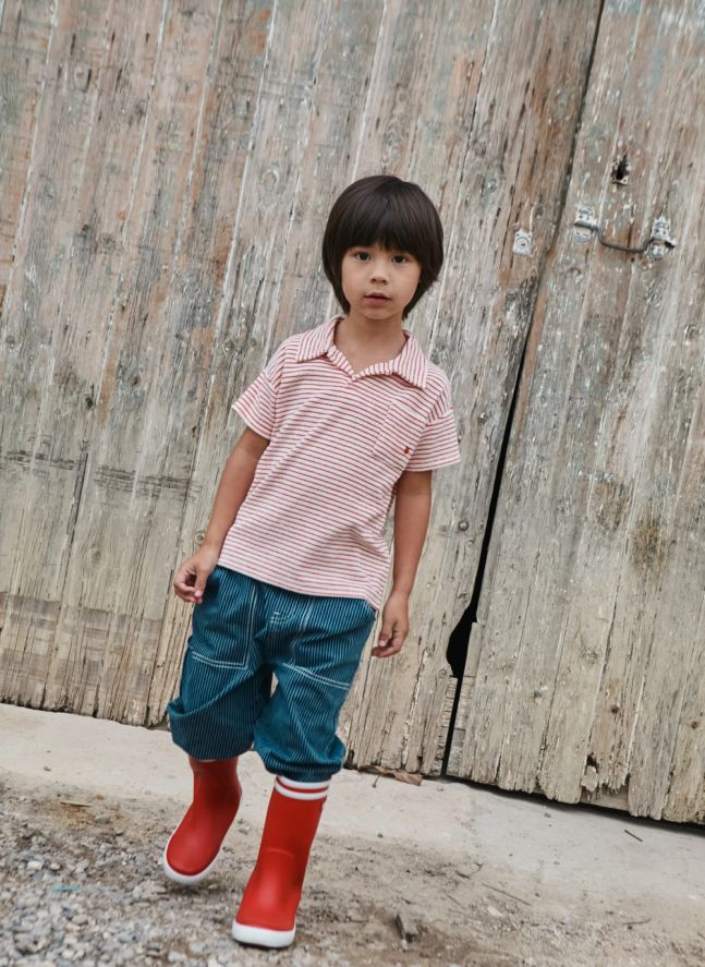 Polo Rayé Eponge Coton Bio | Rouge