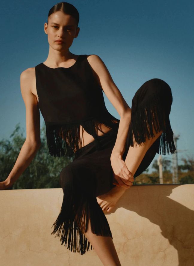 Pantalon Franges Lin | Noir