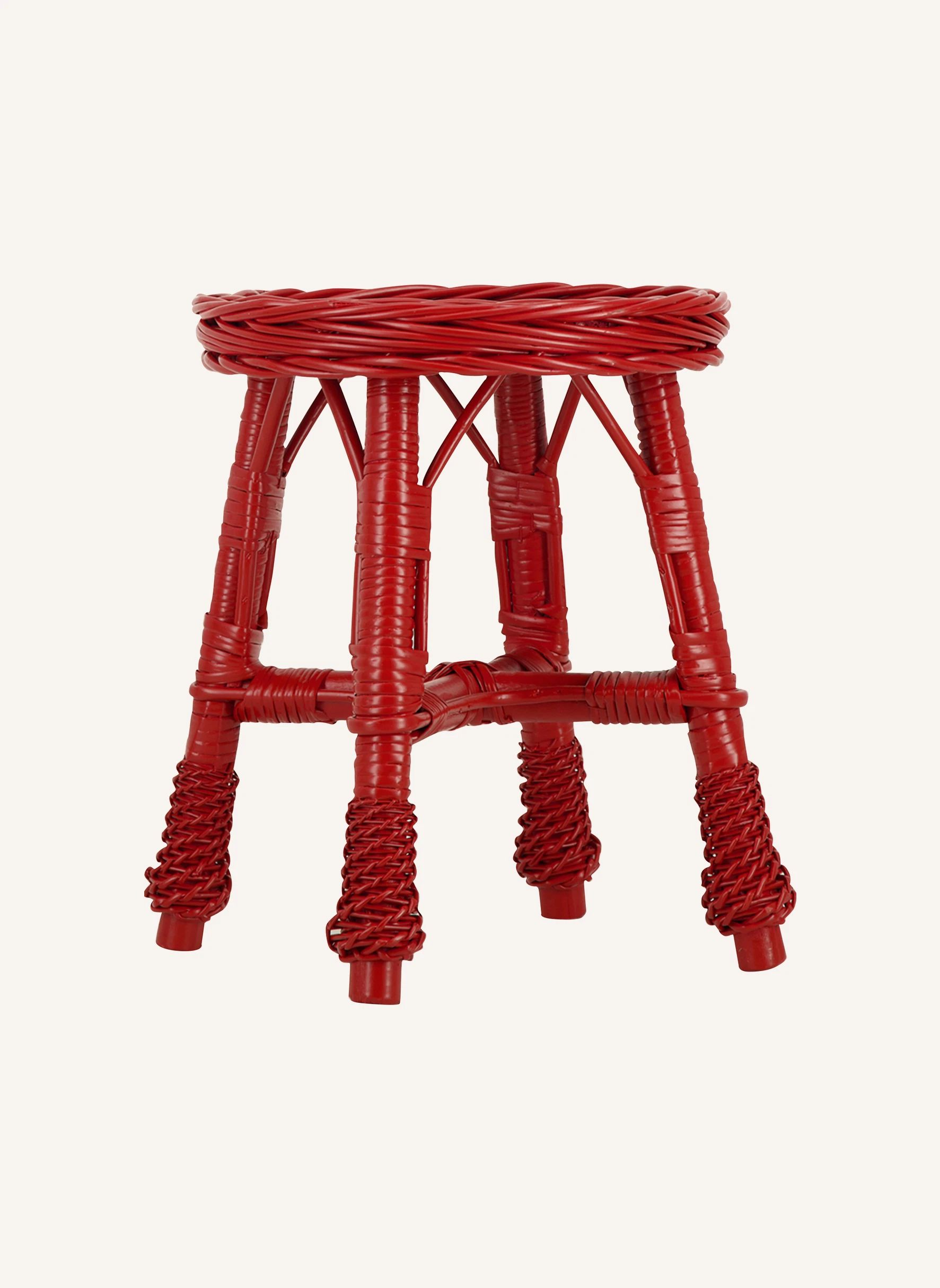 Tabouret en osier tressé Furnas | Rouge- Image produit n°1