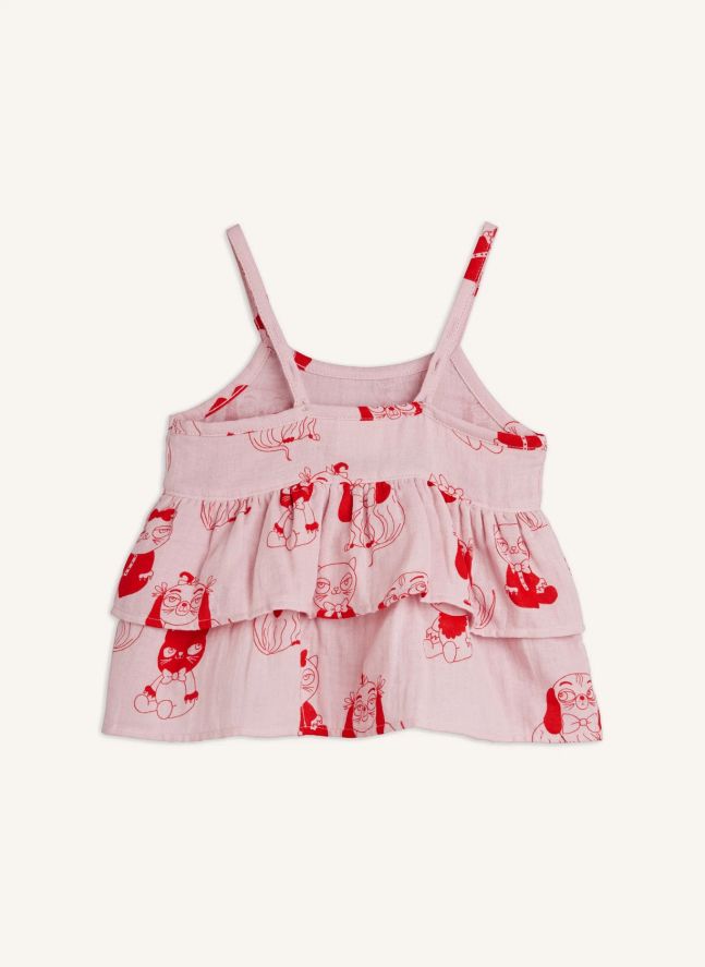 Top de algodón orgánico con volantes de animales | Rosa