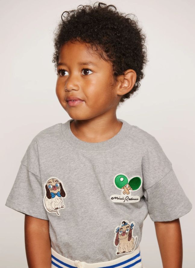 T-shirt Patchs Animaux Coton Bio | Gris chiné